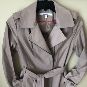 DKNY zip up tan coat, size S